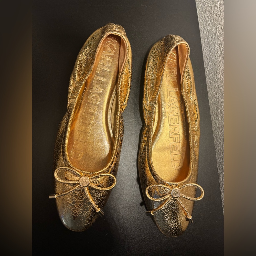 Karl Lagerfeld Metallic Gold Flats new without tag